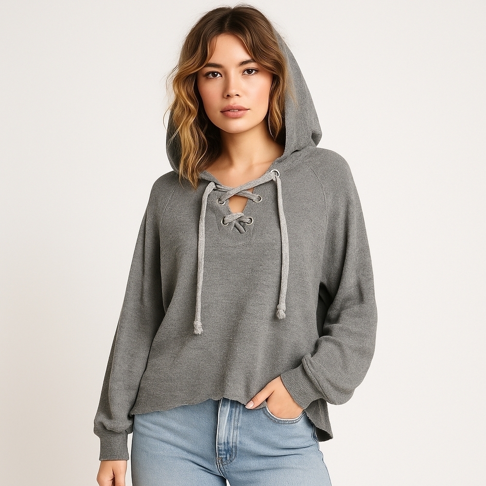 Wildfox Gray Lace-Up Hoodie Top – Size S